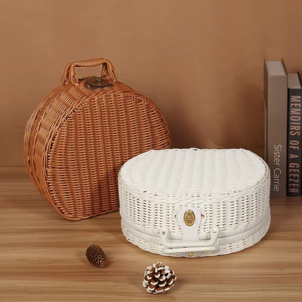 Woven Basket Set - Kreativer runder Aufbewahrungskorb, gewebte tragbare Geschenkverpackungsbox,