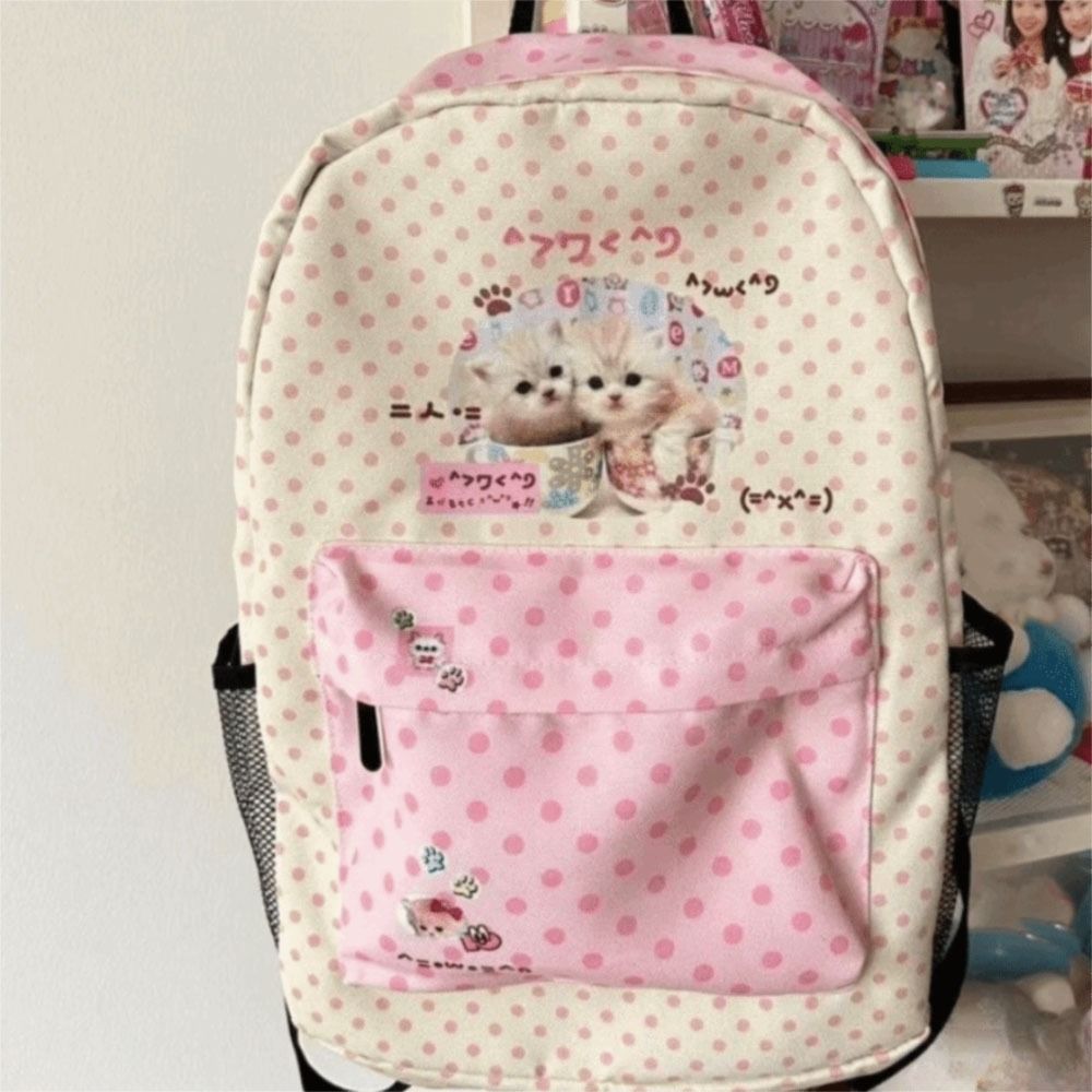 Interior Design Handbook - Kawaii Kontrastfarbe Cat Dot Rucksäcke Patchwork