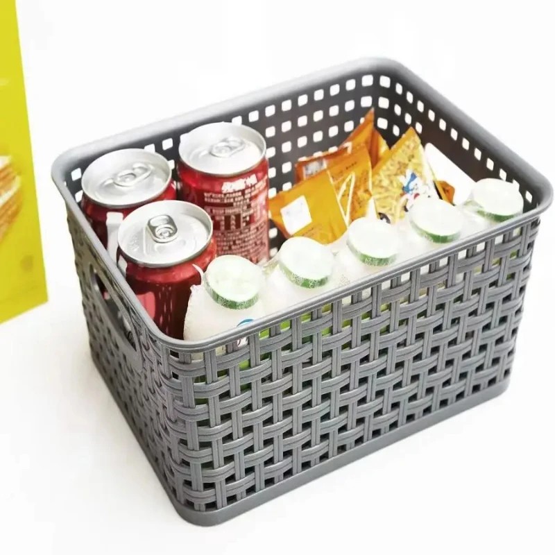 Woven Basket Set - Hochwertige, ausgehöhlte, seitlich geflochtene Kunststoff-Aufbewahrungsbox, einfacher