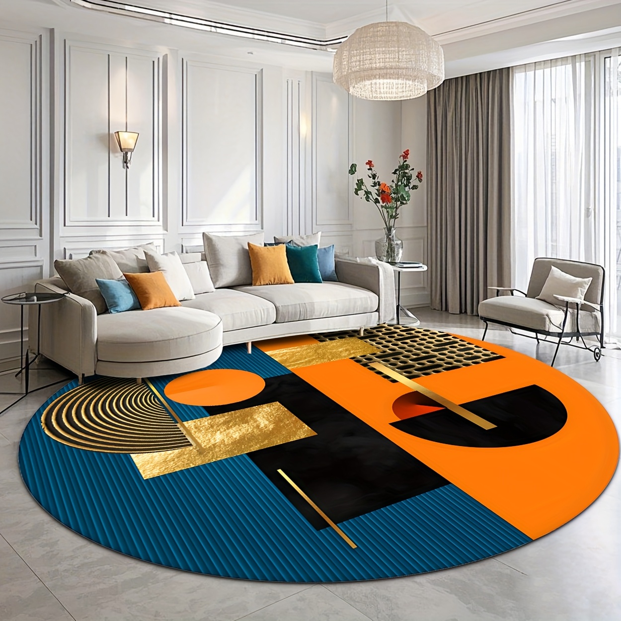 Interior Design Gold - Orange Blau Gold Abstrakter Geometrischer Luxus