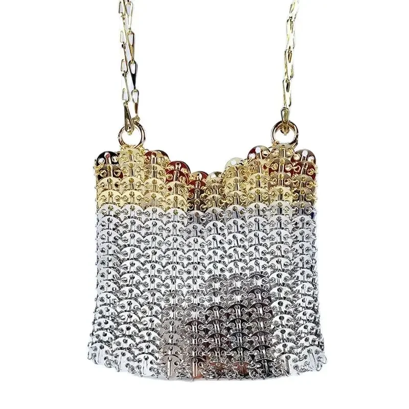Interior Design Gold - Damentasche, Designer-Handtasche, ästhetische Taschen, handgewebtes Metall,