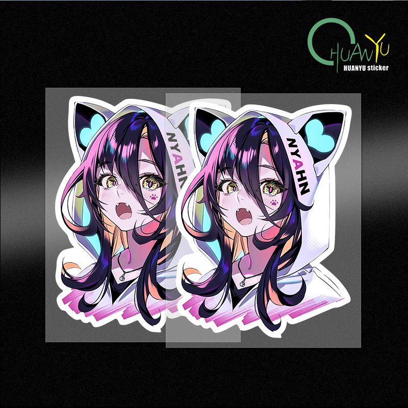 Interior Design Quotes - Zukünftiger Stil, niedliche Anime-Mädchen-Kopf-Wandaufkleber, coole bunte